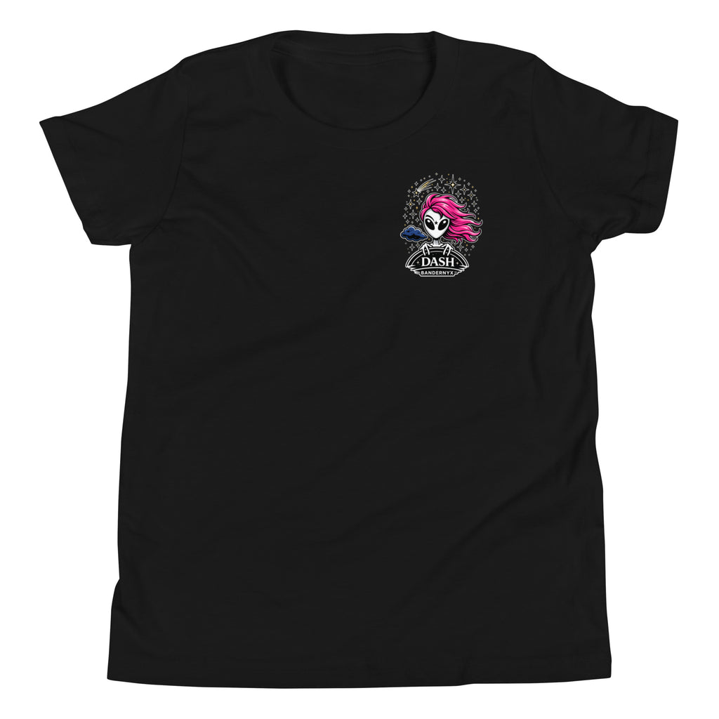 Black t-shirt with an Alien character and 'DASH' logo 